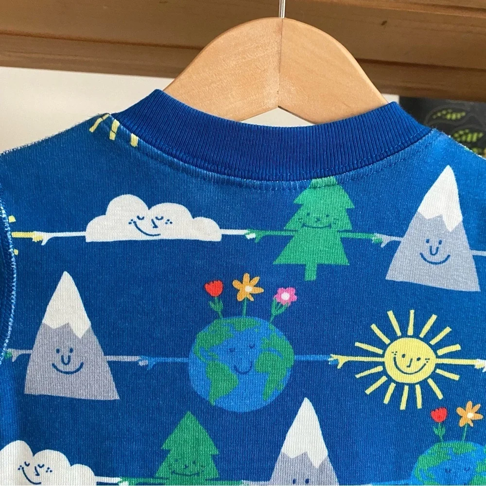 Hanna Andersson Blue Happy Planet Organic Cotton Shortie Sleeper 2t